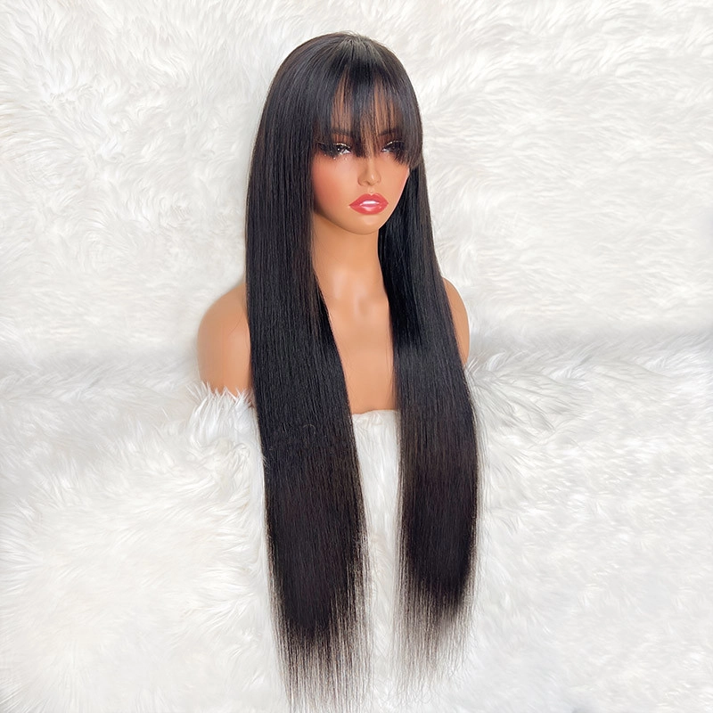 30inch Long Hair Virgin Hair 13x4 HD Lace Frontal Wig with Bang